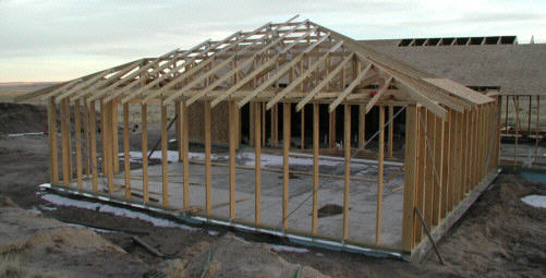 Purlins on garage N roof, NW closeup